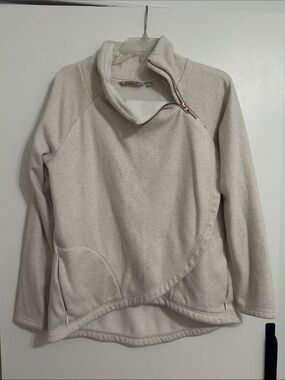Athleta Cream Asymmetrical Zip Cowl Pullover